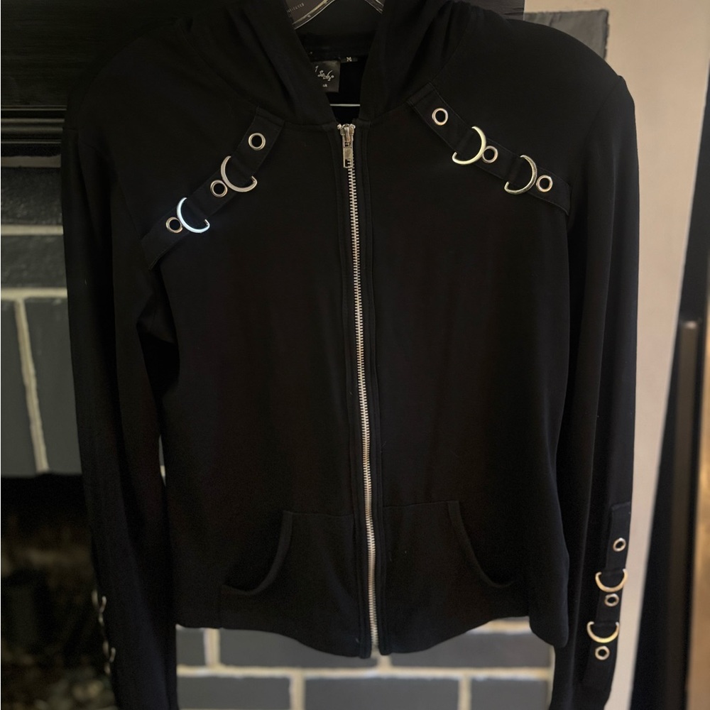 Black Hoodie with Silver Ring Accents